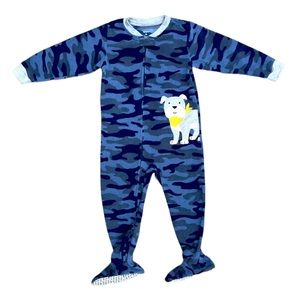 Carter’s Fleece Footed Pajama’s 3T Blue Camouflage Bulldog